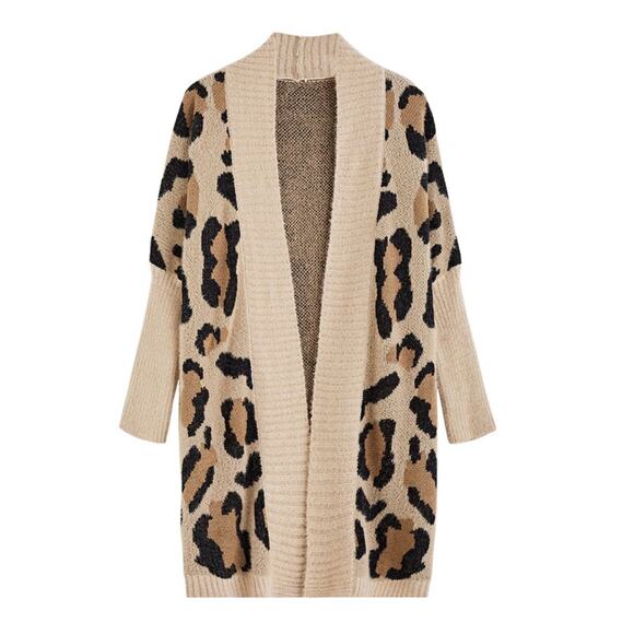 Miss Sparkling Leopard Print Cardigan Cozycore Animal Print Chunky Knit Large - Picture 1 of 11